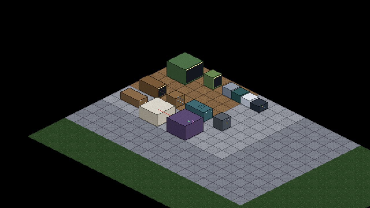 A larger Grow Empire facility seen from above, with grow rooms, machines and storage laid out across a concrete pad